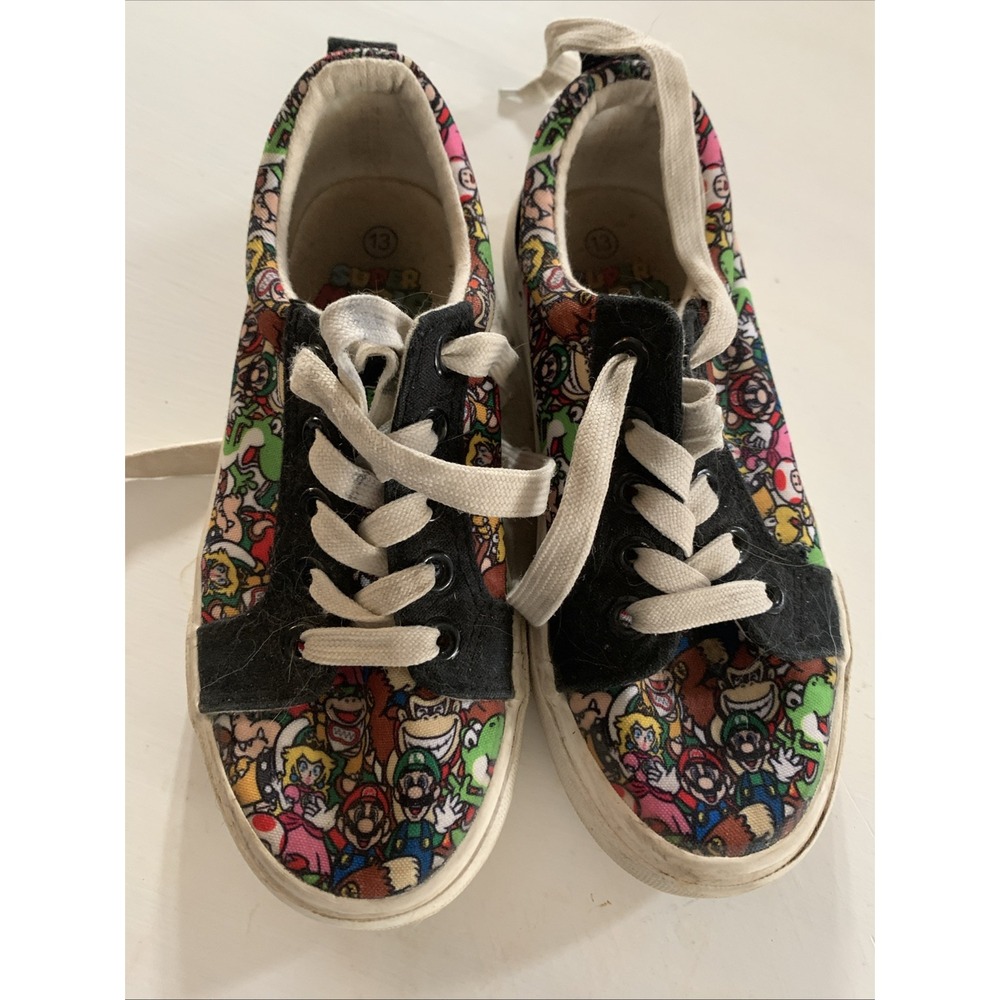 Super‎ Mario All Over Print Lace Up Canvas Sneakers Kids Size 13